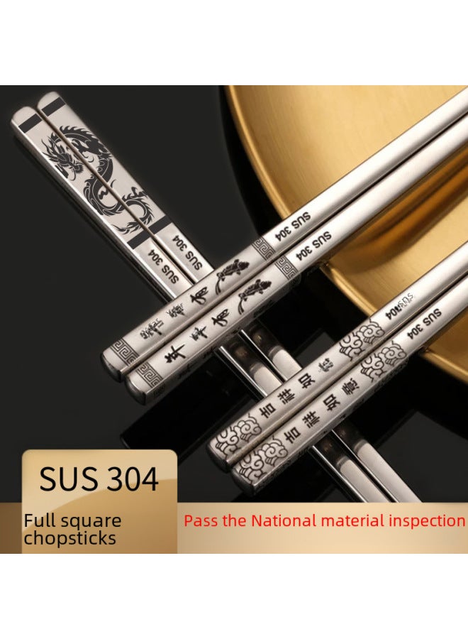 Square 304 Stainless Steel Chopsticks Anti-slip Metal Chopsticks Home Use High Temperature Resistant Disinfect Laser Logo-Color:Light Body [Half Square]]-Specifications:19cm (child Size)/double  - Image 2