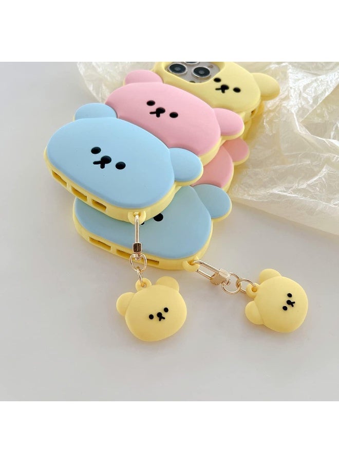 جراب هاتف iPhone 15 Pro Max Bear، جراب هاتف Kawaii ثلاثي الأبعاد من السيليكون الكرتوني مع سلسلة مفاتيح مرحة، مناسب لهاتف iPhone 15 Pro Max جراب لطيف واقٍ من المطاط الناعم للنساء والفتيات - Image 3
