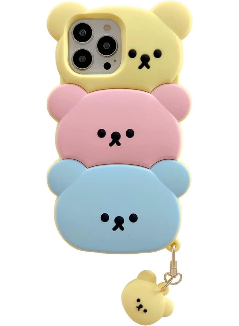 جراب هاتف iPhone 15 Pro Max Bear، جراب هاتف Kawaii ثلاثي الأبعاد من السيليكون الكرتوني مع سلسلة مفاتيح مرحة، مناسب لهاتف iPhone 15 Pro Max جراب لطيف واقٍ من المطاط الناعم للنساء والفتيات - Image 1