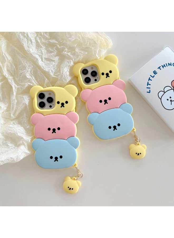 جراب هاتف iPhone 15 Pro Max Bear، جراب هاتف Kawaii ثلاثي الأبعاد من السيليكون الكرتوني مع سلسلة مفاتيح مرحة، مناسب لهاتف iPhone 15 Pro Max جراب لطيف واقٍ من المطاط الناعم للنساء والفتيات - Image 2