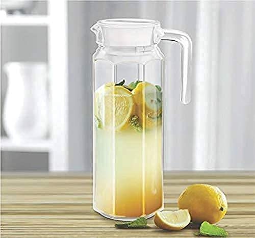 WEZOSHINET Glass Water Jug with Lid Glass Pitcher Hot Water Jug Milk Carafe Glass Water Jug for Dining Table 1300 ml Pack of 1 Simple Glass jug Hexa Pitchers - Image 3