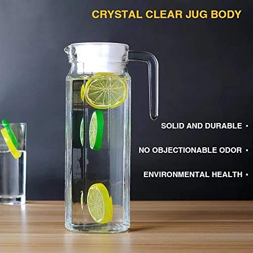 WEZOSHINET Glass Water Jug with Lid Glass Pitcher Hot Water Jug Milk Carafe Glass Water Jug for Dining Table 1300 ml Pack of 1 Simple Glass jug Hexa Pitchers - Image 2