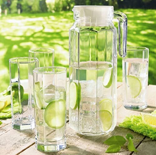 WEZOSHINET Glass Water Jug with Lid Glass Pitcher Hot Water Jug Milk Carafe Glass Water Jug for Dining Table 1300 ml Pack of 1 Simple Glass jug Hexa Pitchers - Image 5