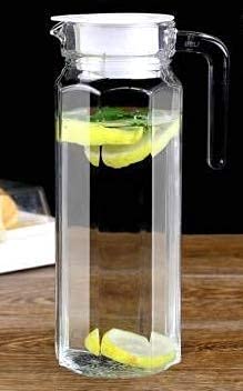 WEZOSHINET Glass Water Jug with Lid Glass Pitcher Hot Water Jug Milk Carafe Glass Water Jug for Dining Table 1300 ml Pack of 1 Simple Glass jug Hexa Pitchers - Image 1