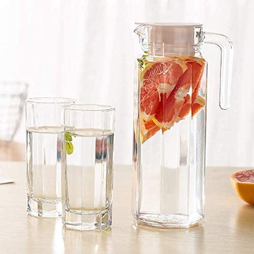 WEZOSHINET Glass Water Jug with Lid Glass Pitcher Hot Water Jug Milk Carafe Glass Water Jug for Dining Table 1300 ml Pack of 1 Simple Glass jug Hexa Pitchers - Image 4