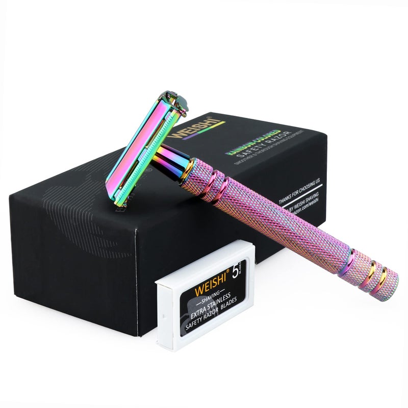 WEISHI Safety Razor Butterfly Open Double Edge Elegant Rainbow Color Womens Razor - Image 1