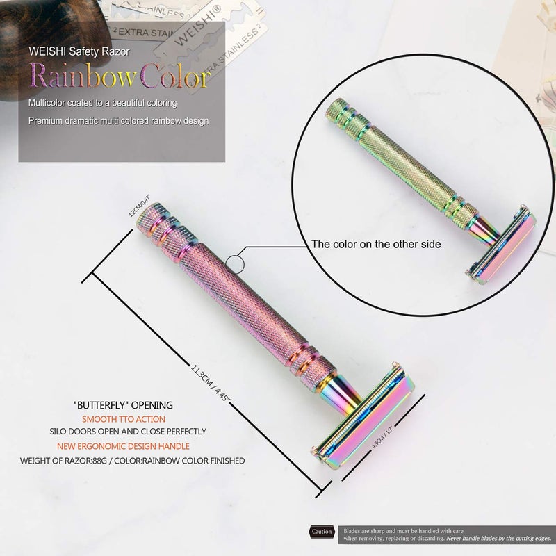 WEISHI Safety Razor Butterfly Open Double Edge Elegant Rainbow Color Womens Razor - Image 3
