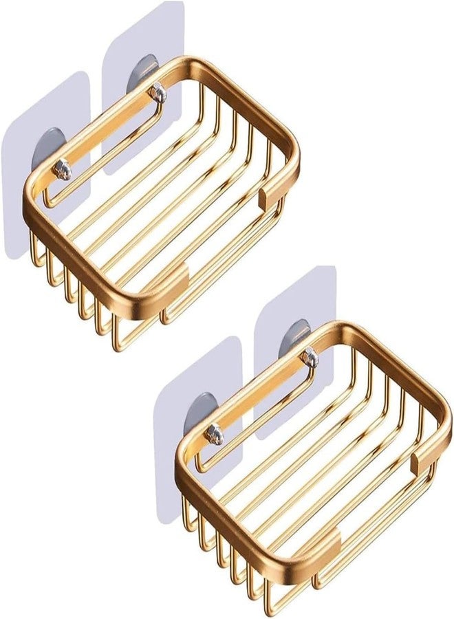 Bwexxt 2Pcs Gold Soap Dish for Shower Creative Hanging Drain Rack,Self Adhesive Soap Dish Holder,Soap Holder Storage Rack,Damage Free Hanging Bathroom Soap Dishes Drill Free Accessories - Image 1