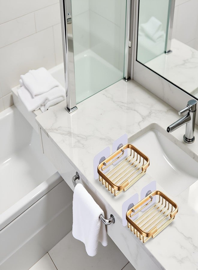 Bwexxt 2Pcs Gold Soap Dish for Shower Creative Hanging Drain Rack,Self Adhesive Soap Dish Holder,Soap Holder Storage Rack,Damage Free Hanging Bathroom Soap Dishes Drill Free Accessories - Image 3
