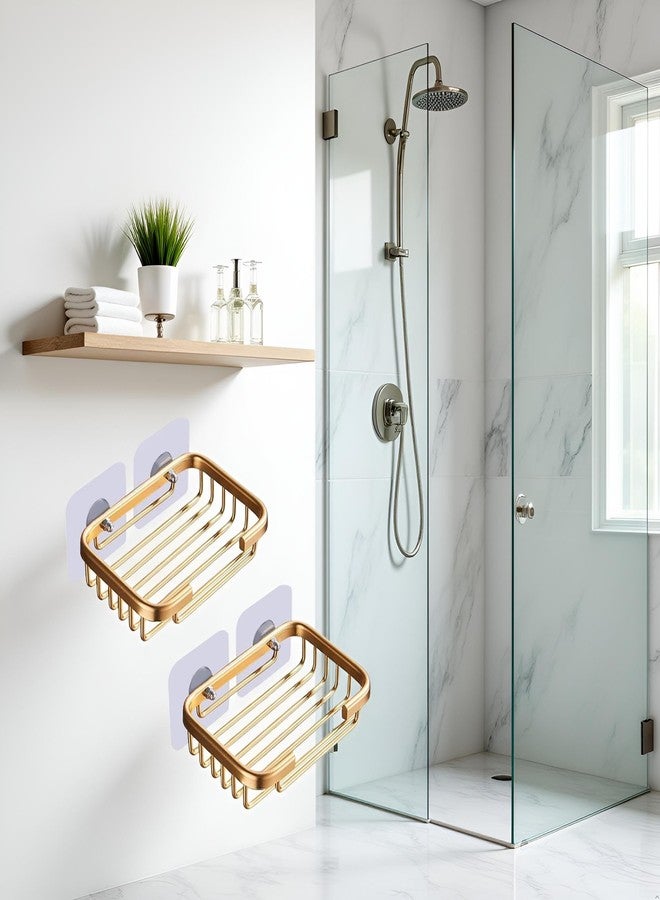 Bwexxt 2Pcs Gold Soap Dish for Shower Creative Hanging Drain Rack,Self Adhesive Soap Dish Holder,Soap Holder Storage Rack,Damage Free Hanging Bathroom Soap Dishes Drill Free Accessories - Image 2