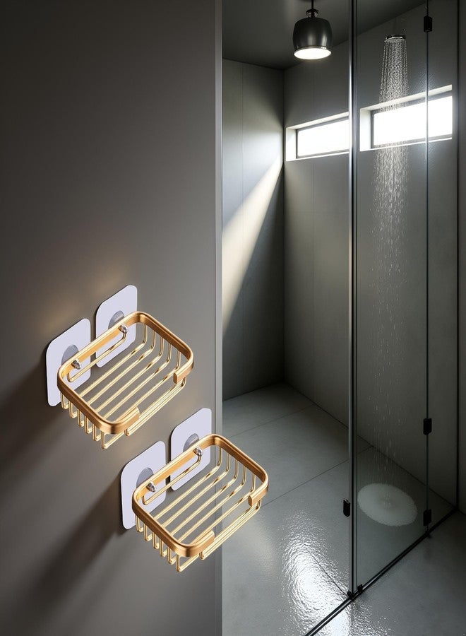 Bwexxt 2Pcs Gold Soap Dish for Shower Creative Hanging Drain Rack,Self Adhesive Soap Dish Holder,Soap Holder Storage Rack,Damage Free Hanging Bathroom Soap Dishes Drill Free Accessories - Image 5