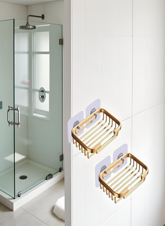 Bwexxt 2Pcs Gold Soap Dish for Shower Creative Hanging Drain Rack,Self Adhesive Soap Dish Holder,Soap Holder Storage Rack,Damage Free Hanging Bathroom Soap Dishes Drill Free Accessories - Image 4