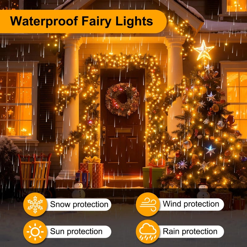 NovaFloat أضواء كريسماس نوفافلوت 200 LED، أضواء خيوط الألعاب النارية كريسماس، مقاومة للماء 8 أوضاع للاستخدام الداخلي والخارجي لشجرة عيد الميلاد حفلة دافئة بيضاء - Image 2