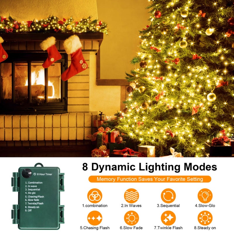 NovaFloat أضواء كريسماس نوفافلوت 200 LED، أضواء خيوط الألعاب النارية كريسماس، مقاومة للماء 8 أوضاع للاستخدام الداخلي والخارجي لشجرة عيد الميلاد حفلة دافئة بيضاء - Image 3