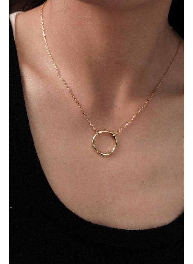 S.Leaf Dainty Circle Pendant Necklace For Women 14K Gold Plated Circle Interlock Friendship Sister Mother Daughter Necklace Birthday/Christmas Jewelry Gifts (Circle_Necklace_Mirror_Gold) - Image 2