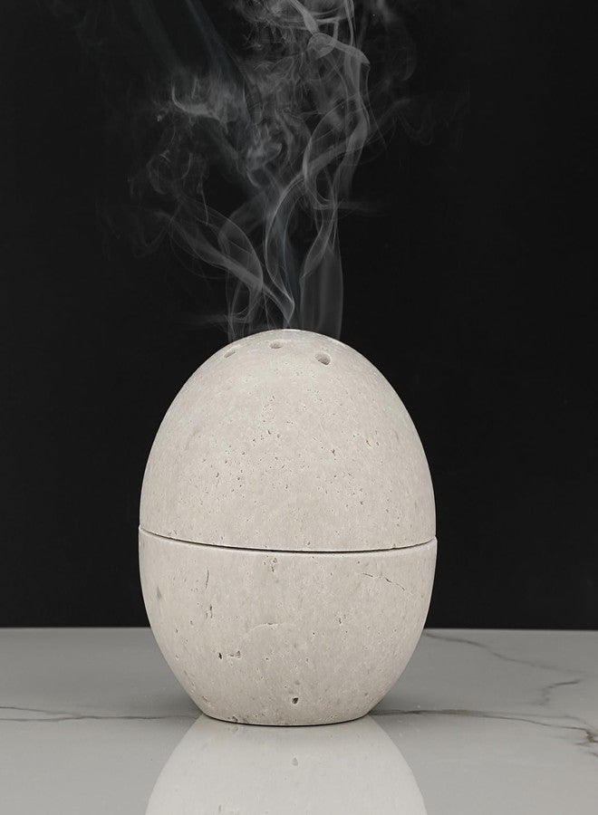 ELLDOO Natural Travertine Incense Holder, Home Decor Handmade Ball Shape Incense Cone Burner for Yoga Meditation SPA Reading, Gray - Image 1