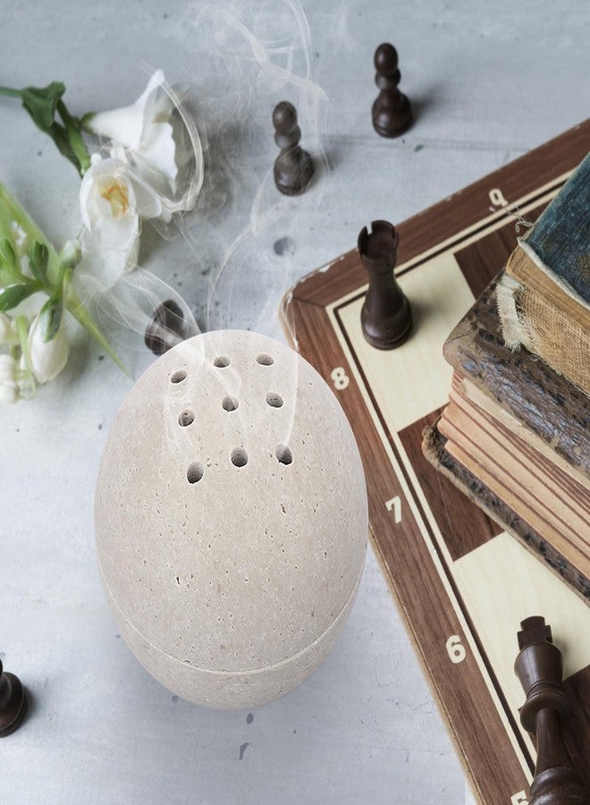 ELLDOO Natural Travertine Incense Holder, Home Decor Handmade Ball Shape Incense Cone Burner for Yoga Meditation SPA Reading, Gray - Image 3