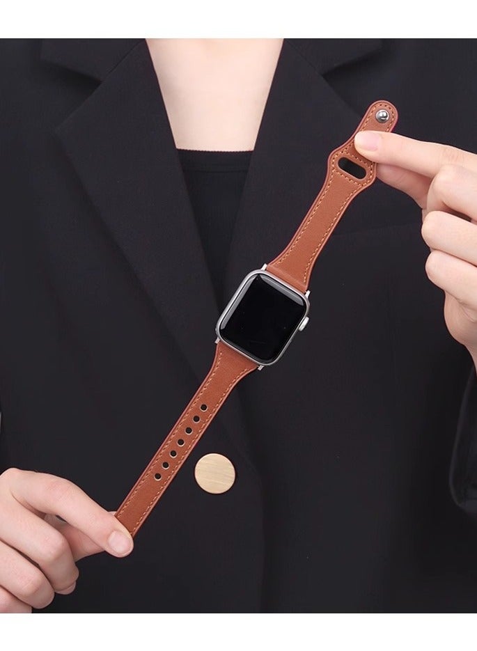 أوليسون سوار ساعة أبل نحيف من الجلد، متوافق مع سوار ساعة أبل 38 مم 40 مم 41 مم 42 مم للنساء والرجال، سوار معصم من الجلد الأصلي، حزام بديل رفيع لسلسلة iWatch 10/9/8/7/6/5/4/3/2/1 Ultra2 SE - Image 2
