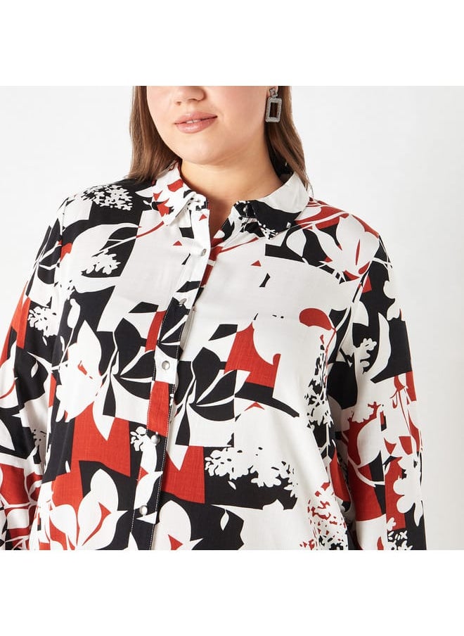 Ulla Popken Plus Size Ulla Popken All-Over Print Shirt with Collar and Long Sleeves  - Image 4