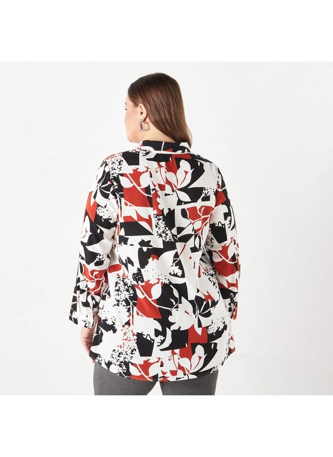 Ulla Popken Plus Size Ulla Popken All-Over Print Shirt with Collar and Long Sleeves  - Image 3