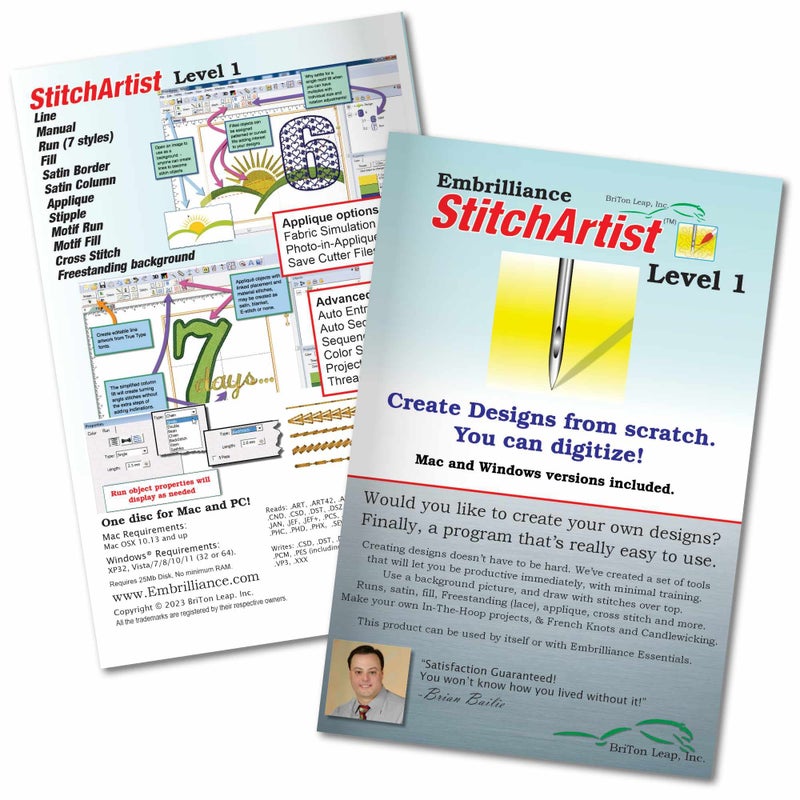 Embrilliance StitchArtist Level 1 Digitizing Embroidery Software for Mac PC - Image 2