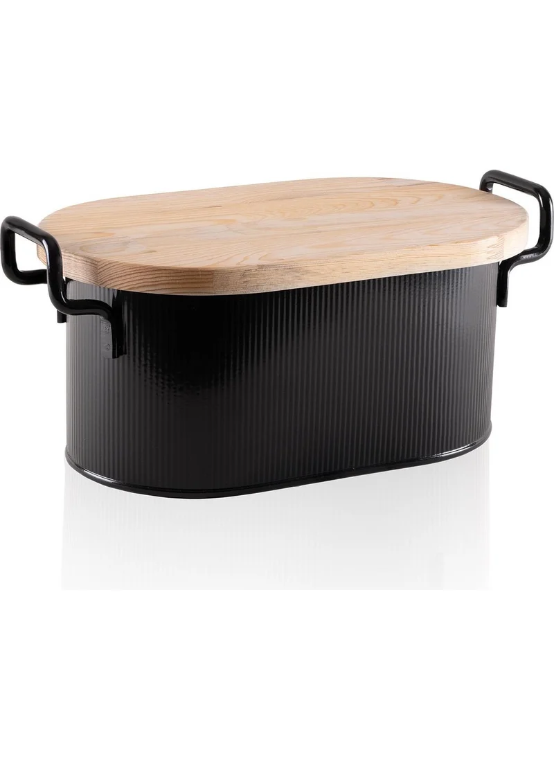 The Mia Stripe Wooden Lid Bread Storage Box Black 40X22X18 cm