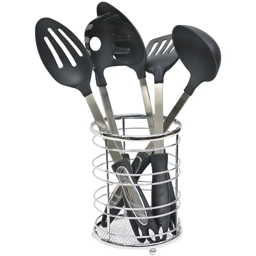 Home Basics Kitchen Utensil Holder for Kitchen Counter Chrome Plated Steel Utensil Crock | Utensil Storage Caddy Organizer for Cooking Spoons, Spatulas, Forks, Whisks, and More - Image 1