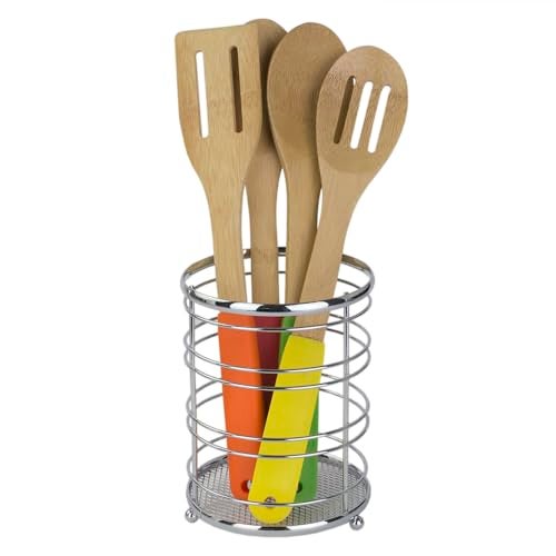 Home Basics Kitchen Utensil Holder for Kitchen Counter Chrome Plated Steel Utensil Crock | Utensil Storage Caddy Organizer for Cooking Spoons, Spatulas, Forks, Whisks, and More - Image 3