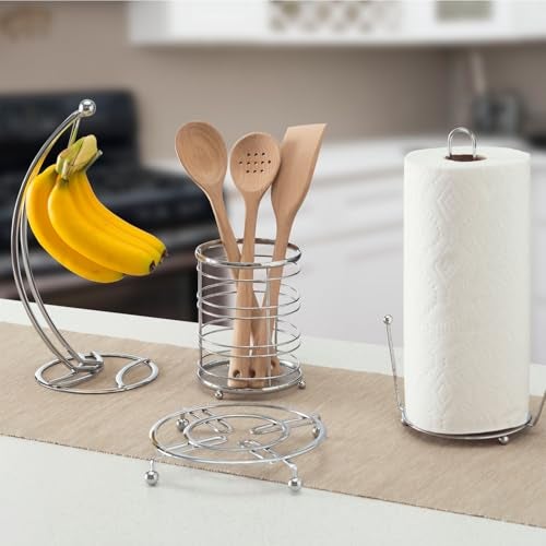 Home Basics Kitchen Utensil Holder for Kitchen Counter Chrome Plated Steel Utensil Crock | Utensil Storage Caddy Organizer for Cooking Spoons, Spatulas, Forks, Whisks, and More - Image 4