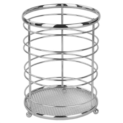 Home Basics Kitchen Utensil Holder for Kitchen Counter Chrome Plated Steel Utensil Crock | Utensil Storage Caddy Organizer for Cooking Spoons, Spatulas, Forks, Whisks, and More - Image 2