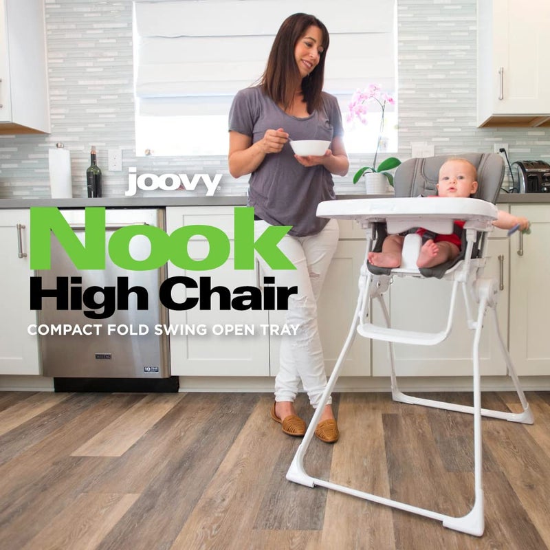 Joovy Nook High Chair Featuring Four-Position Adjustable Swing Open Tray, and Removable, Dishwasher-Safe Tray Insert for Easy Cleaning - Folds Down Flat for Easy Storage (Charcoal) - Image 2