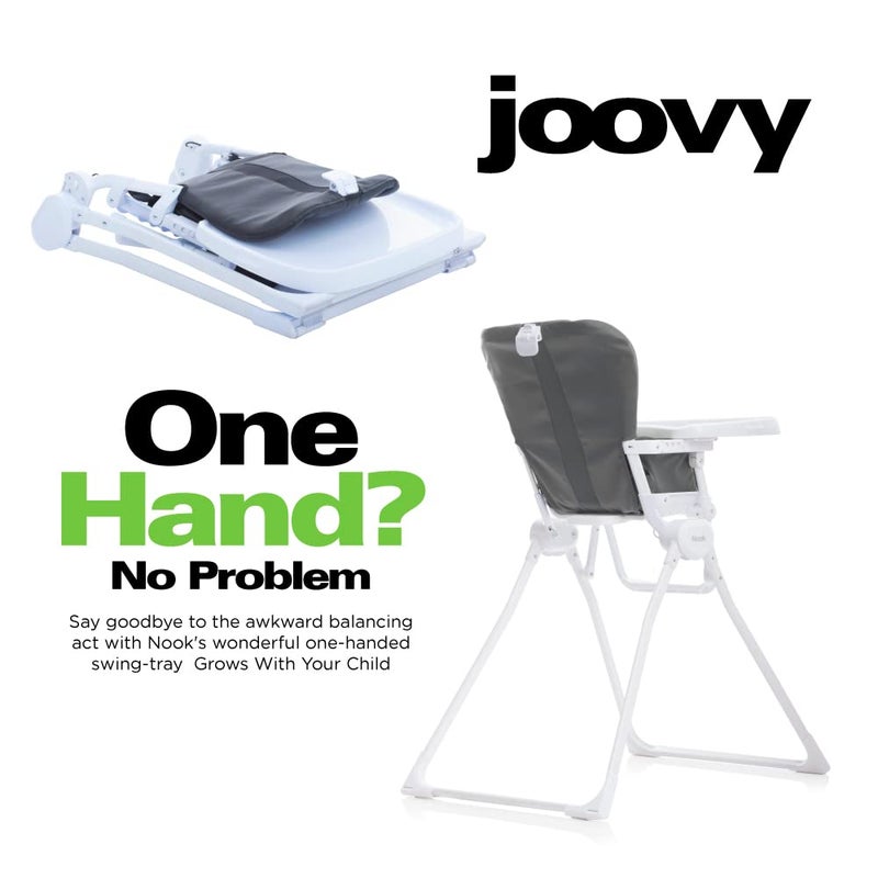 Joovy Nook High Chair Featuring Four-Position Adjustable Swing Open Tray, and Removable, Dishwasher-Safe Tray Insert for Easy Cleaning - Folds Down Flat for Easy Storage (Charcoal) - Image 3