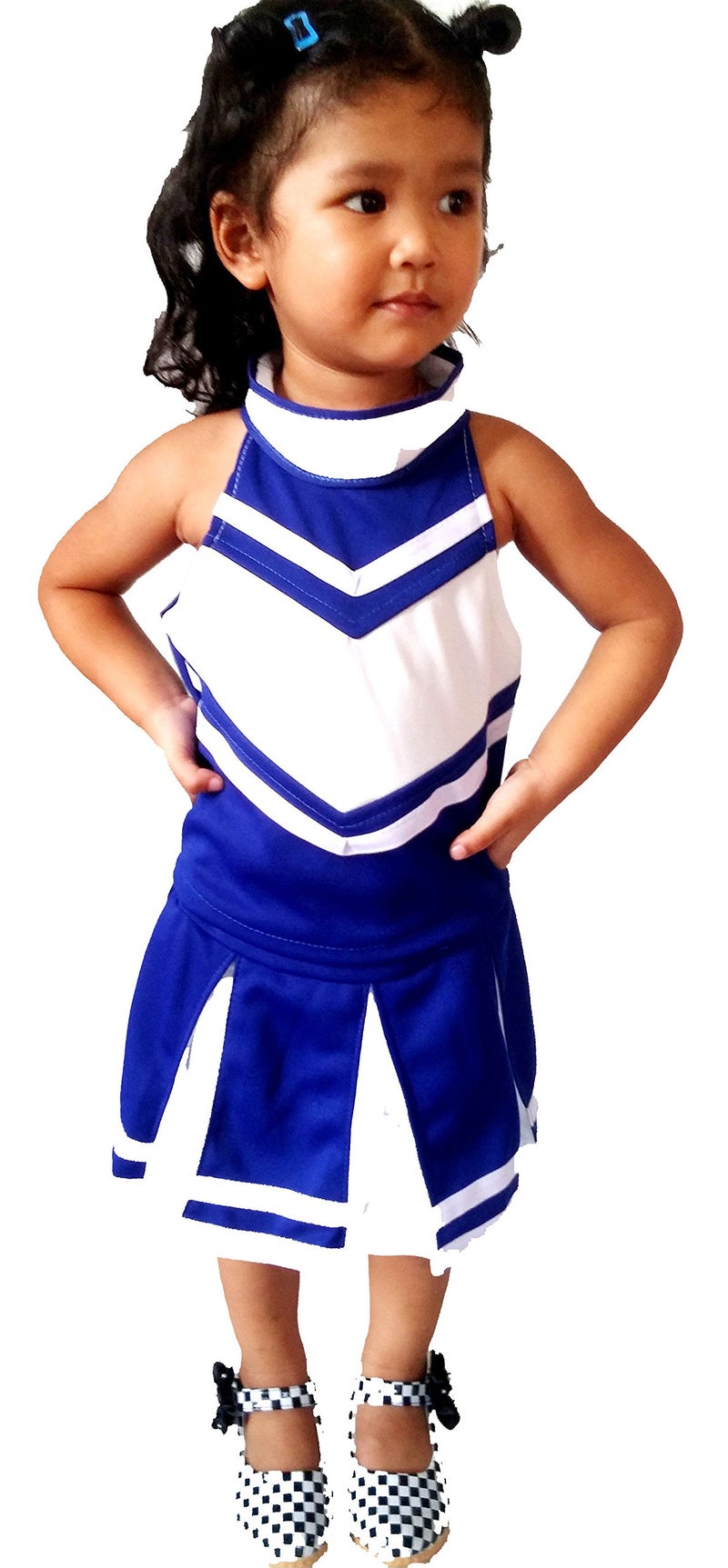 Total 2550 Little Girls' Cheerleader Cheerleading Outfit Uniform Costume Cosplay Blue/White (S / 2-5) - Image 3