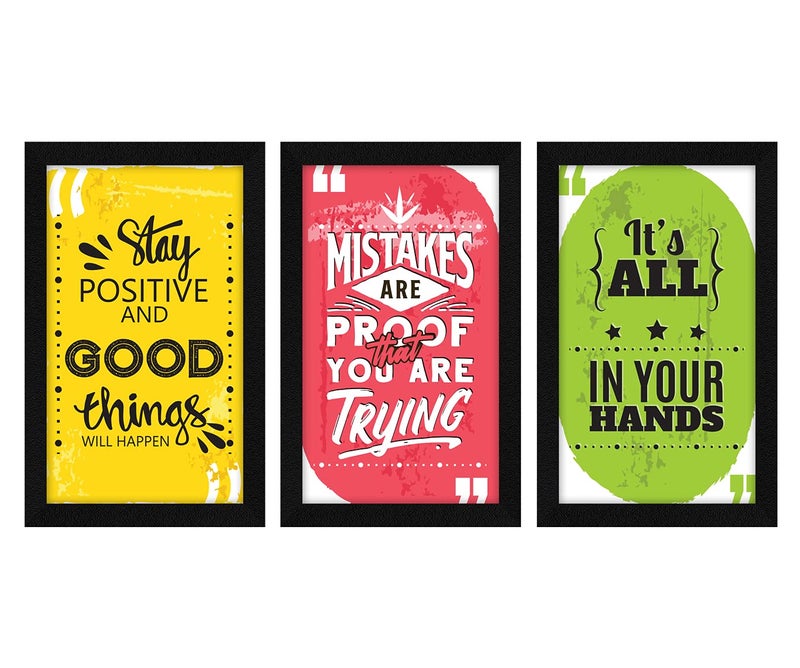 ArtX Paper Motivational Quotes Wall Art Painting Framed Paintings 13 X 255 inchesCombined 85 X 13 each Multicolor Set of 3 AXC00160MOT