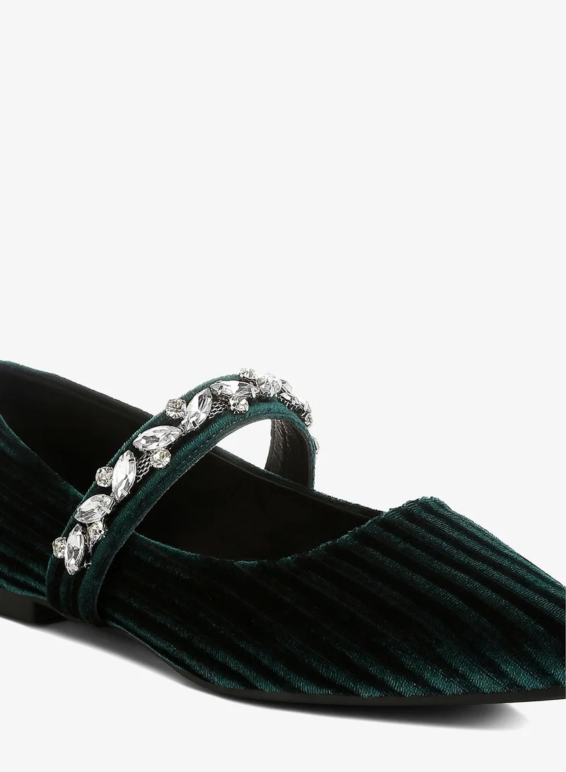 London Rag Green Diamante Brooch Velvet Ballerinas in Green for Women | Best Price UAE