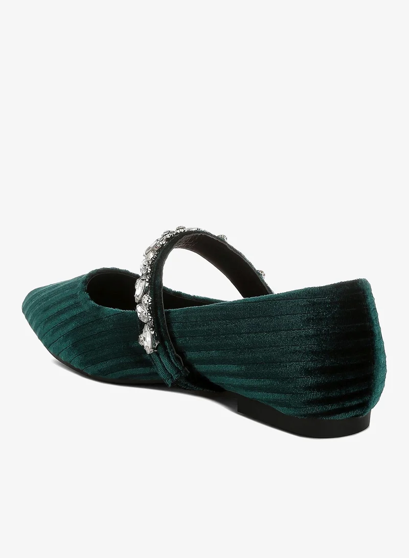 London Rag Green Diamante Brooch Velvet Ballerinas in Green for Women | Best Price UAE