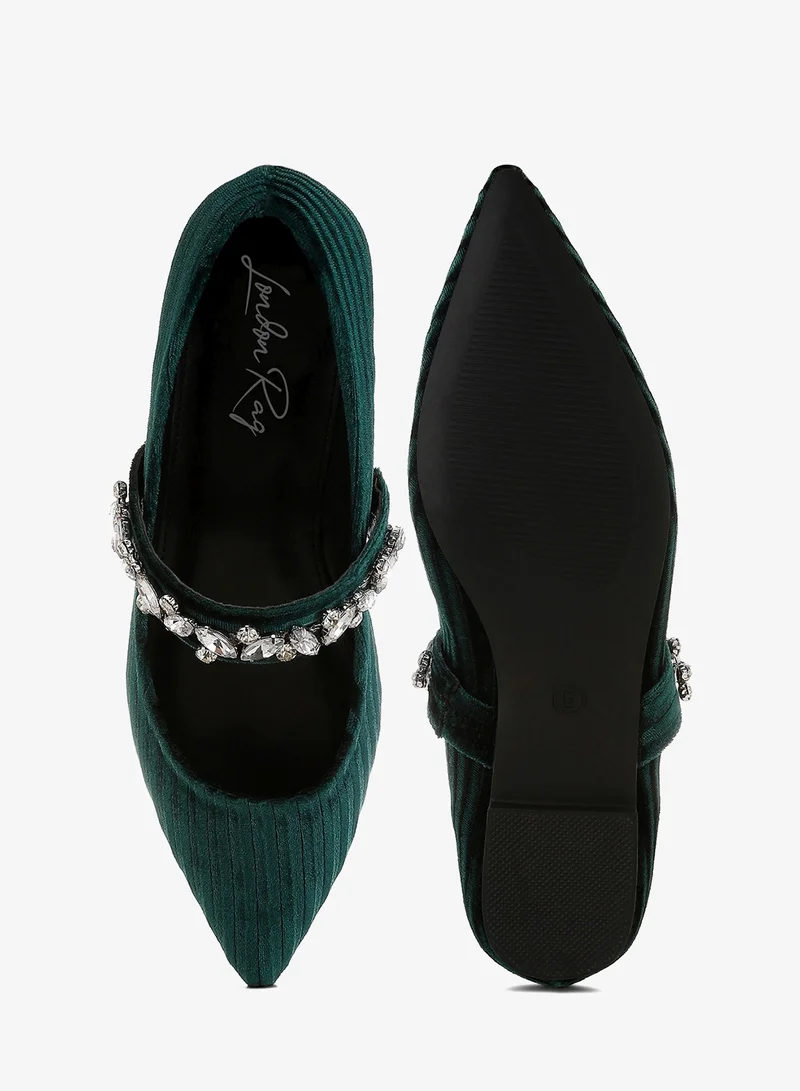 London Rag Green Diamante Brooch Velvet Ballerinas in Green for Women | Best Price UAE