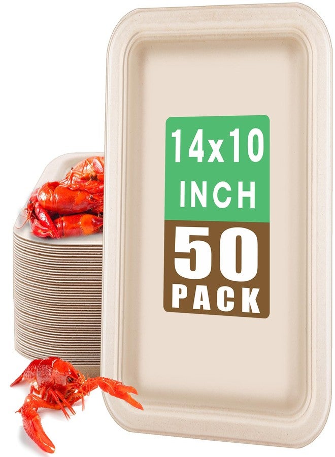 Xvvirnt 50 Pack 14 Inch Disposable Food Trays, Compostable Extra Large Paper Plates, Heavy Duty Large Paper Platter Plates, Platters Trays for Serving Crawfish Lobster, Crab, Seafood Boil - Image 1