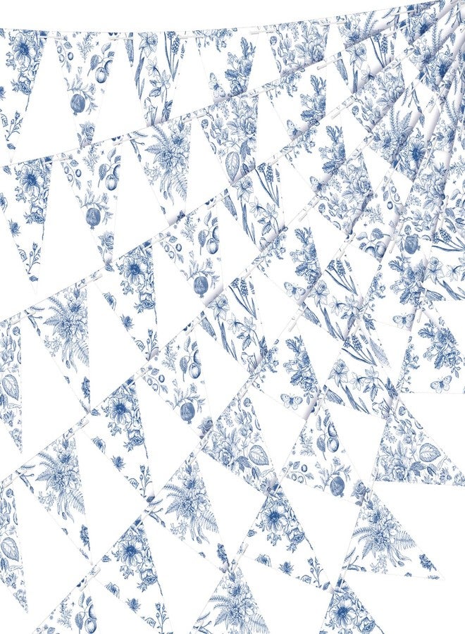 Weekgrat 5 Pieces Blue White Vintage Floral Paper Pennant Garland Wedding Garland Triangle Banner for Wedding Bridal Shower Outdoor Decoration - Image 1