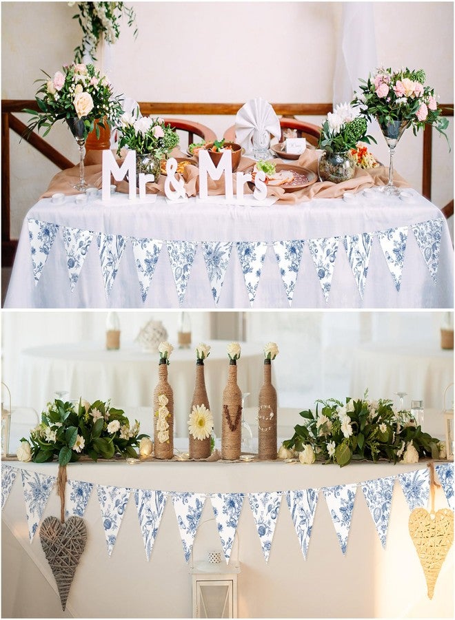 Weekgrat 5 Pieces Blue White Vintage Floral Paper Pennant Garland Wedding Garland Triangle Banner for Wedding Bridal Shower Outdoor Decoration - Image 5
