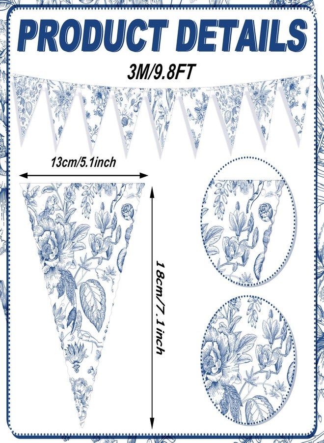 Weekgrat 5 Pieces Blue White Vintage Floral Paper Pennant Garland Wedding Garland Triangle Banner for Wedding Bridal Shower Outdoor Decoration - Image 2