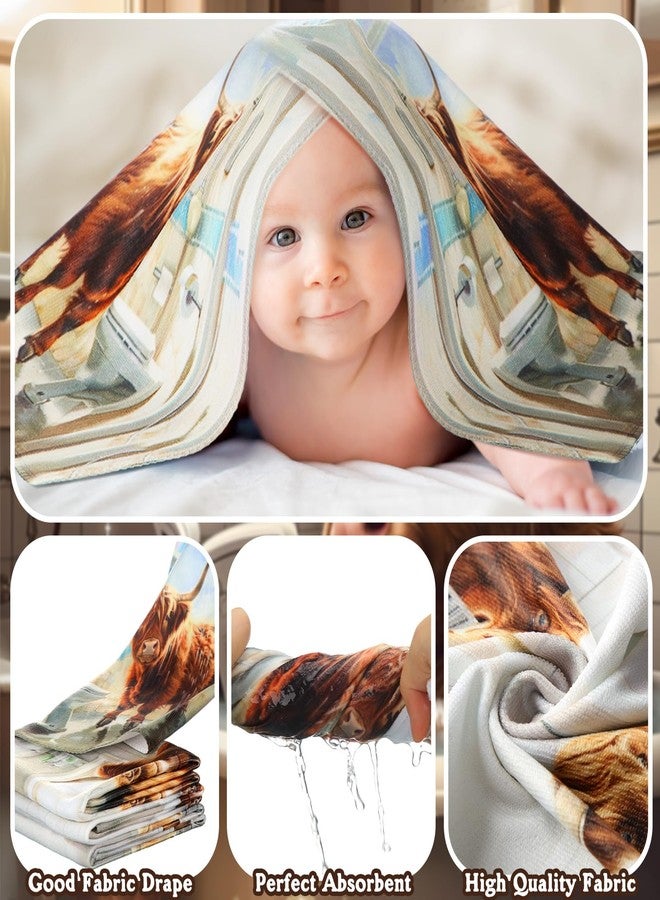 FuWeave مجموعة ستائر دش فريدة من نوعها مكونة من 8 قطع من أبقار المرتفعات للحمام مع سجادات ومناشف بقري، تشمل سجادة غير قابلة للانزلاق، غطاء مقعد المرحاض، حصيرة استحمام و12 خطافاً. - Image 4