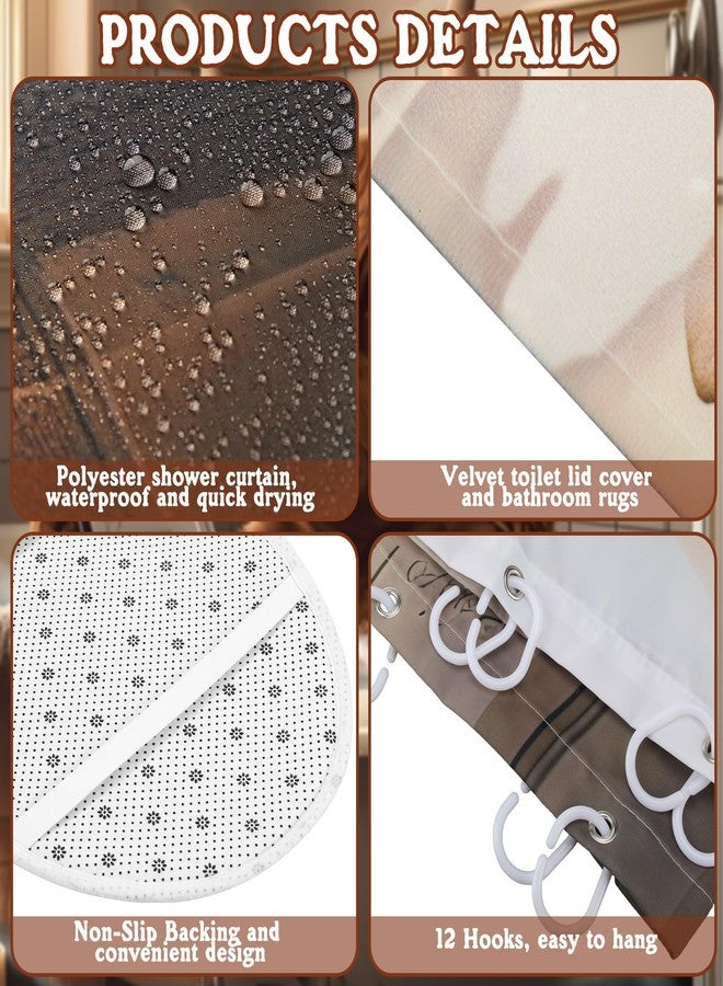 FuWeave مجموعة ستائر دش فريدة من نوعها مكونة من 8 قطع من أبقار المرتفعات للحمام مع سجادات ومناشف بقري، تشمل سجادة غير قابلة للانزلاق، غطاء مقعد المرحاض، حصيرة استحمام و12 خطافاً. - Image 3