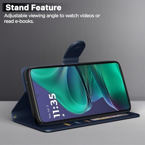 Pikkme Flip Cover for Motorola Moto Edge 60 Stylus 5G Leather Finish | Inside TPU with Card Pockets | Wallet Stand and Shock Proof | Complete Protection Flip Case(Blue) - Image 3