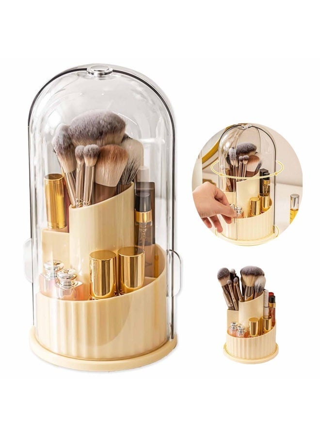 جروسي Makeup Brush Holder with Lid, Rotating Cosmetic Tools Storage Organizer for Vanity Bathroom Countertop, Dustproof & Waterproof - Image 1