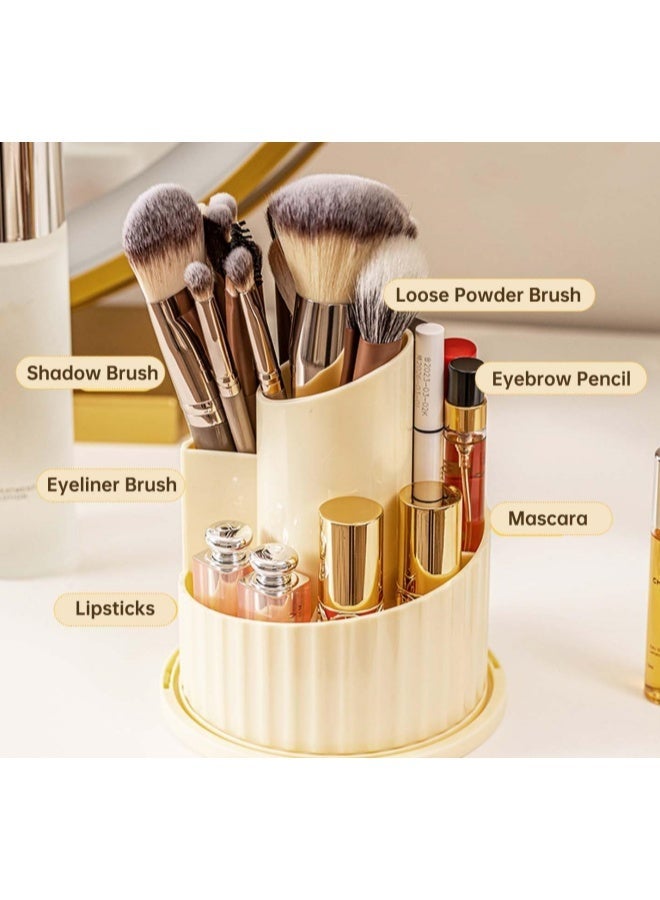 جروسي Makeup Brush Holder with Lid, Rotating Cosmetic Tools Storage Organizer for Vanity Bathroom Countertop, Dustproof & Waterproof - Image 2