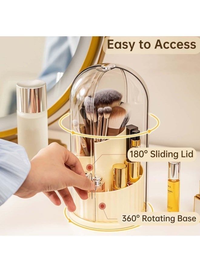 جروسي Makeup Brush Holder with Lid, Rotating Cosmetic Tools Storage Organizer for Vanity Bathroom Countertop, Dustproof & Waterproof - Image 3