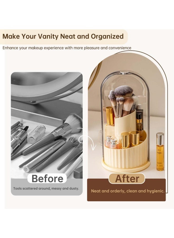 جروسي Makeup Brush Holder with Lid, Rotating Cosmetic Tools Storage Organizer for Vanity Bathroom Countertop, Dustproof & Waterproof - Image 4