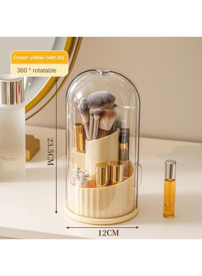 جروسي Makeup Brush Holder with Lid, Rotating Cosmetic Tools Storage Organizer for Vanity Bathroom Countertop, Dustproof & Waterproof - Image 5