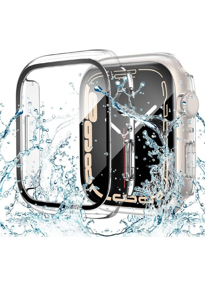 Generic - Apple Watch Series 7/8/9 45mm Case with 9H Tempered Glass Screen Protector, Unique Design Hard PC Waterproof Cover, Touch Sensitive Full Coverage Accessories for iWatch 7/8/9 45mm（Clear) - Image 1